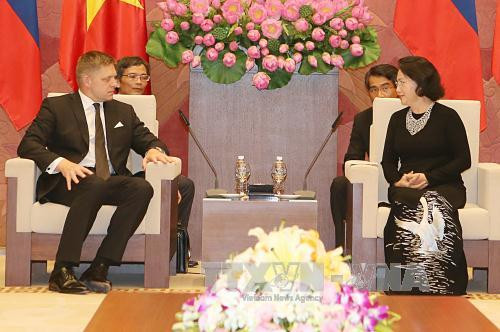 越南国会主席阮氏金银会见罗伯特·菲乔总理。