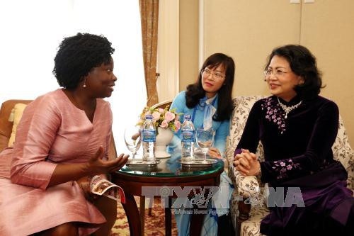 越南国家副主席邓氏玉盛会见前来出席2017年亚太经合组织妇女与经济公私对话的代表。（图片来源：越通社）