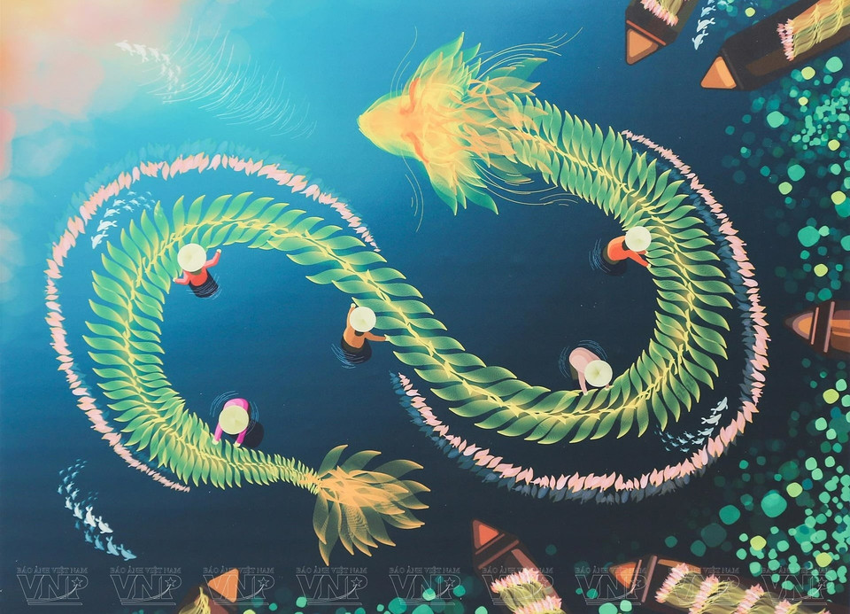 美渊画家的作品《龙吟》。图自越通社/越南画报