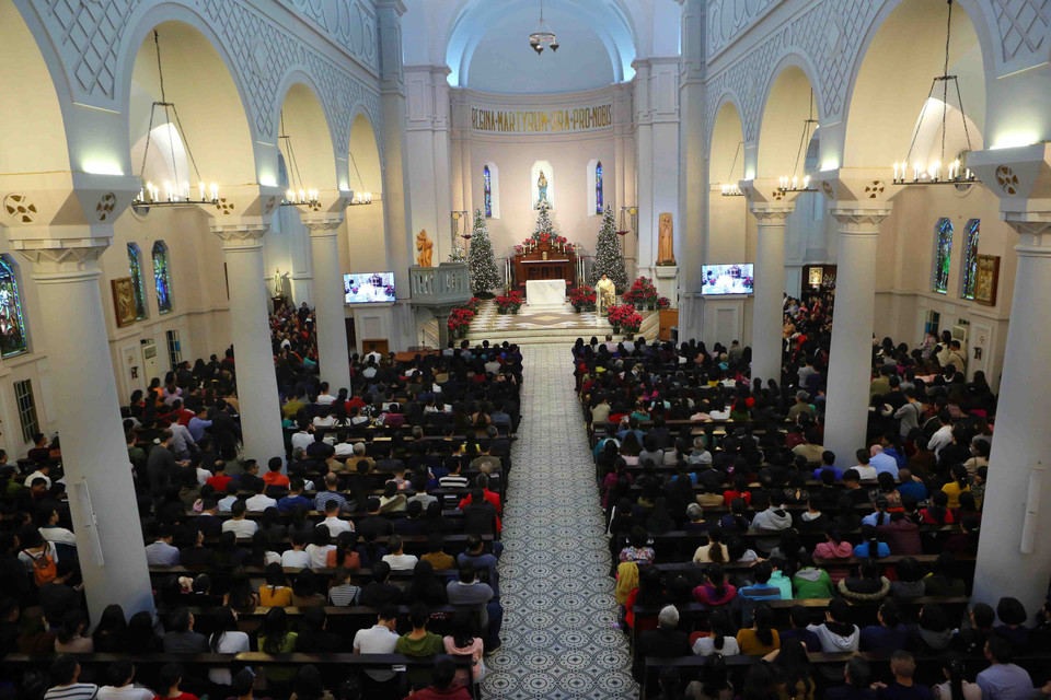 河内北门教堂迎接圣诞节。图自越通社