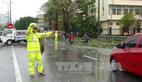 交警在台风中力保交通安全。（图片来源：越通社）