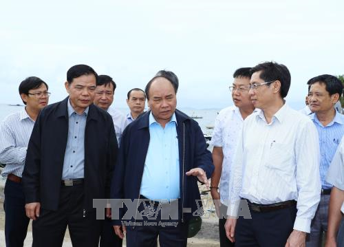 阮春福视察庆和省万宁县12号台风灾后恢复重建工作。越通社记者 统一 摄