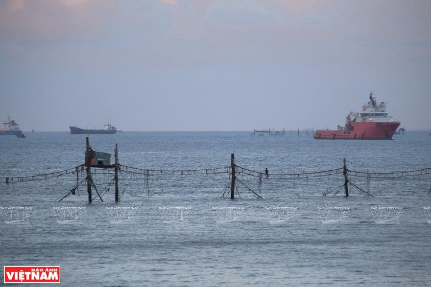  现在，为了扩大航道，头顿海边的桩网数量已大大减少了。越南画报记者 通海 摄