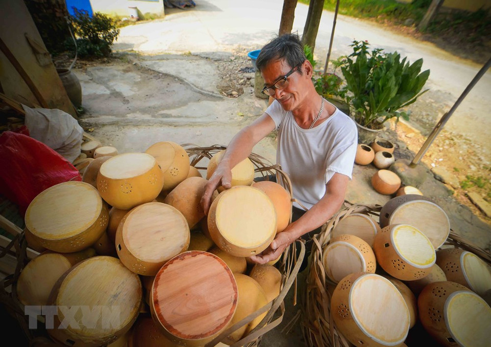 从筛选葫芦到天琴制作等各个步骤都要花一个月的时间。越通社记者 越山 摄