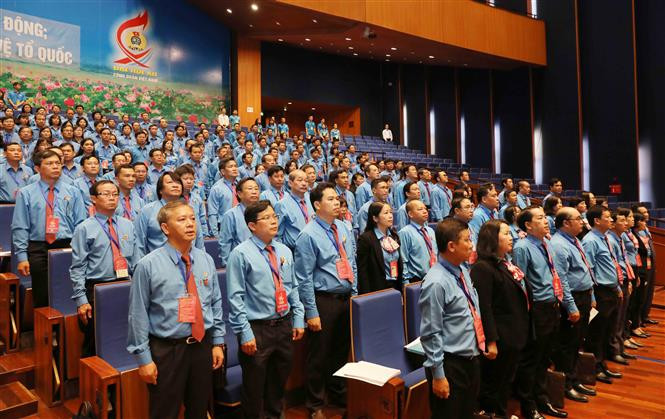 与会代表向国旗敬礼。图自越通社