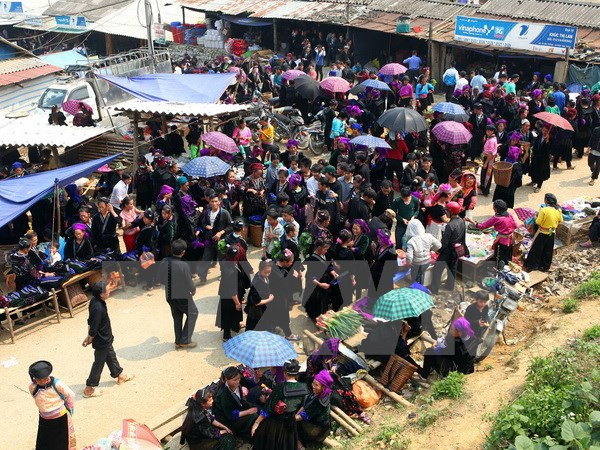 6天举行一次的舍雅​集市吸引众多少数民族前来购物（图片来源：越通社）