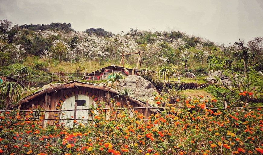 木州被誉为西北地区的“大叻”，全年气候凉爽，拥有美丽、浪漫的景观，绿油油的草地和茶山。该旅游区聚居着多个民族，每个民族都有自己充满吸引力的特色文化，勾画出多彩的文化画卷。多样化的文化空间，别具特色的服装、民居建筑、生活文化、丰富多彩的饮食等是吸引国内外游客关注、探索和了解家庭寄宿（Homestay）旅游的独特因素。图为：位于木州镇中心的“爱情山区”寄宿宾馆。图自Vietnam+