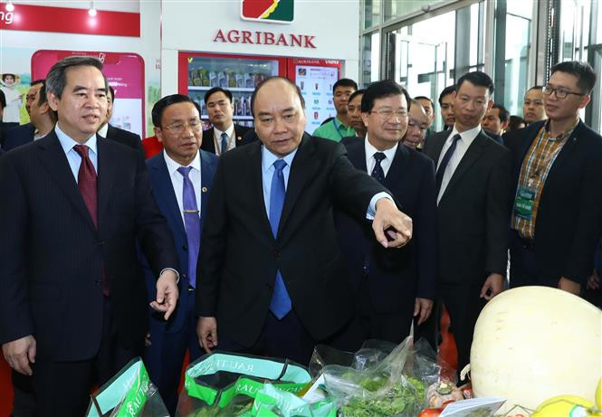 阮春福出席“三农”决议实施10周年成就展。越通社记者统一 摄