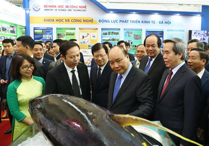 阮春福出席“三农”决议实施10周年成就展。越通社记者统一 摄