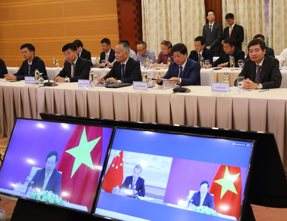 范平明副总理、各部委行业领导出席以视频形式举行的越中双边合作指导委员会第十二次会议。越通社记者 林庆 摄