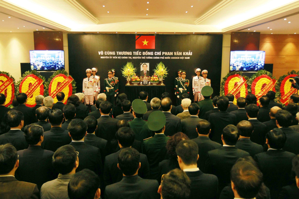原政府总理潘文凯追悼会在河内举行。（图片来源：越通社）