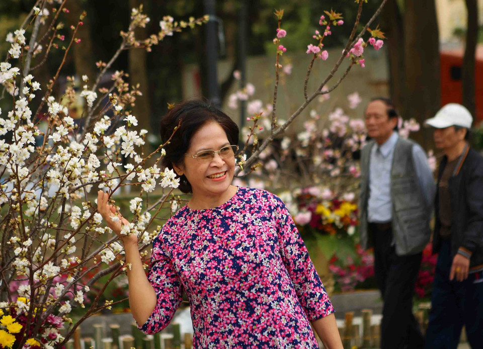 参观者在樱花树下拍照留念。越通社记者 青松 摄