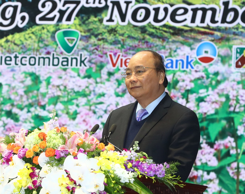 越南政府总理阮春福在会上发表讲话。（图片来源：越通社）