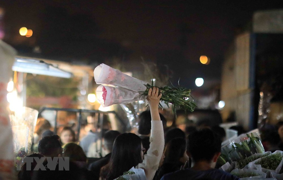 花卉夜市人来如梭、生意红火。越通社记者 日英 摄