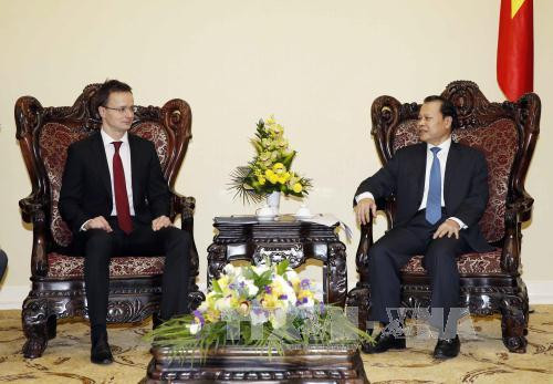  越南政府副总理武文宁会见了来访的匈牙利外交与对外经济部长彼得·西亚尔托。（图片来源：越通社）