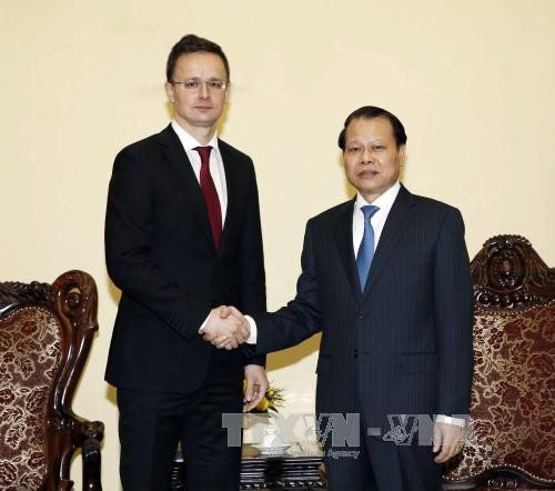  越南政府副总理武文宁会见了来访的匈牙利外交与对外经济部长彼得·西亚尔托。（图片来源：越通社）