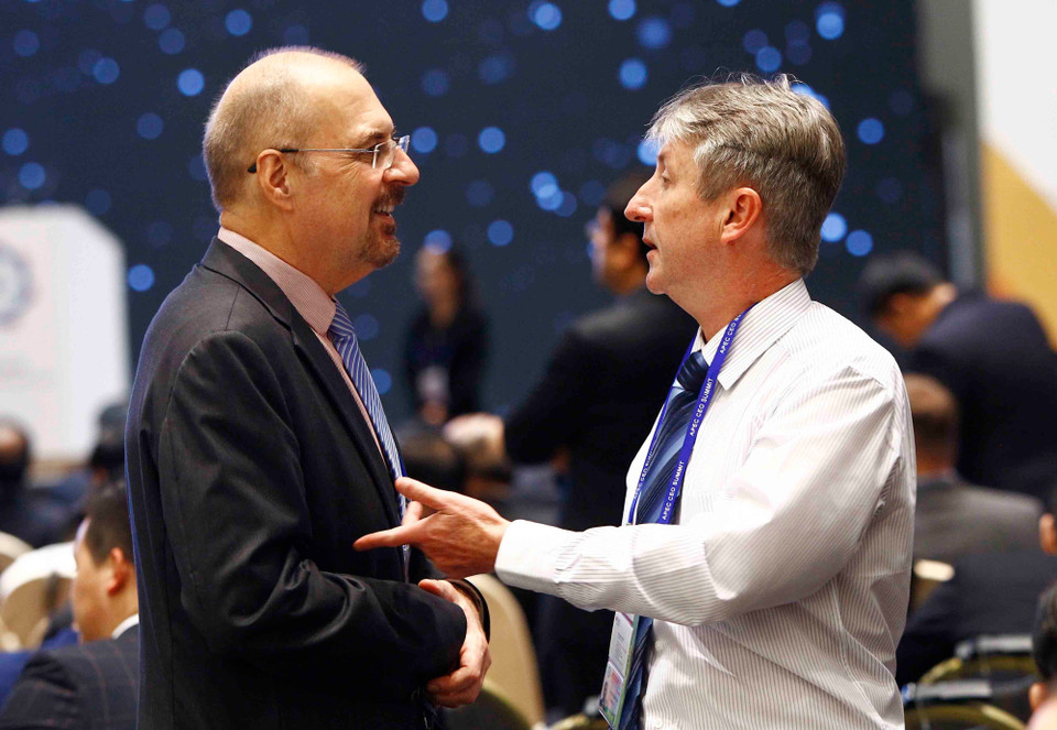 代表们在2017年APEC工商领导人峰会期间交换意见。（图片来源：越通社）