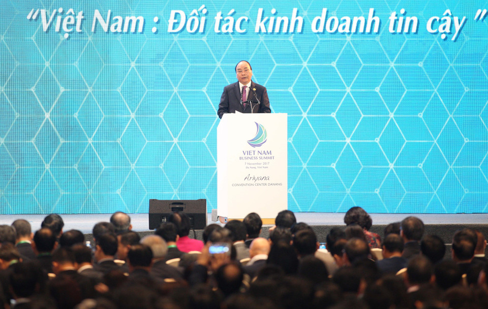 越南政府总理阮春福在会上发表讲话（图片来源：越通社）