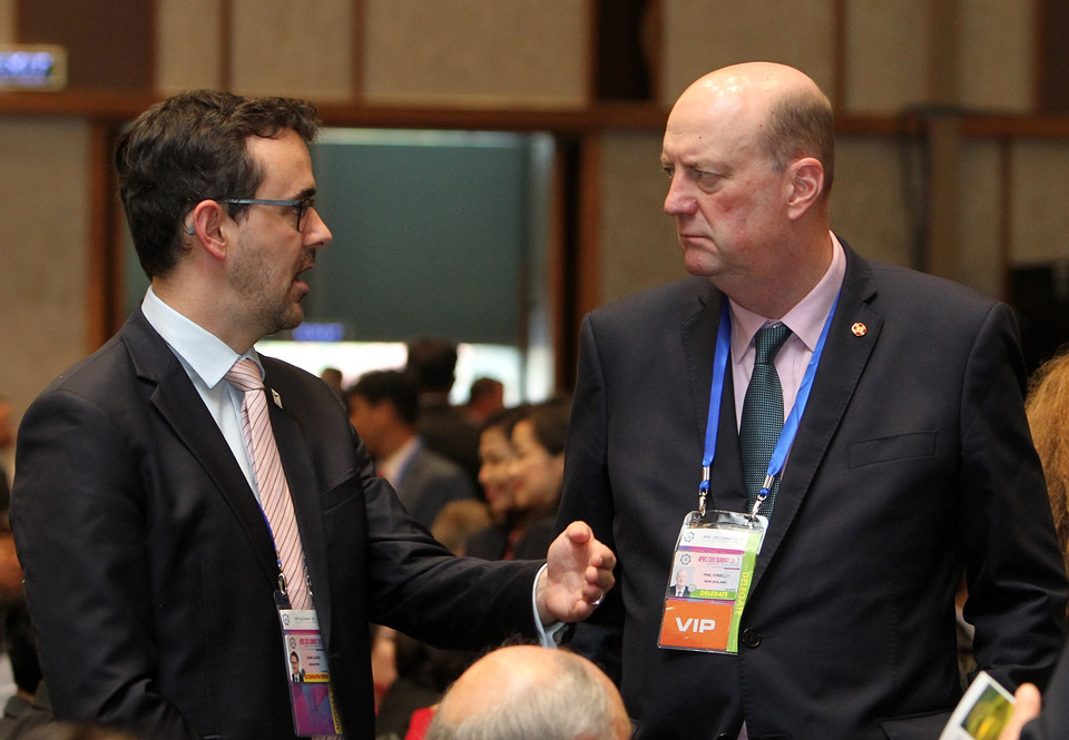 代表们在2017年APEC工商领导人峰会期间交换意见。（图片来源：越通社）