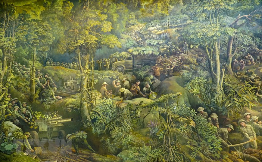 再现奠边府战役的全景画中的一部分。图自 越通社