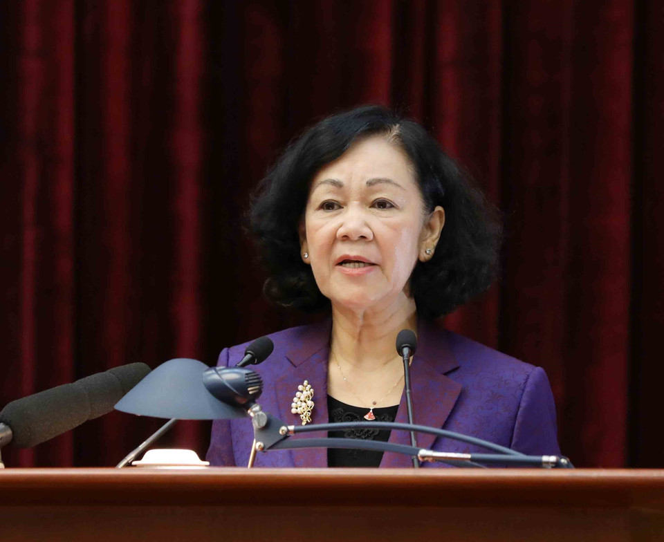 越共中央民运部部长张氏梅在会上发表讲话。越通社记者 芳花 摄