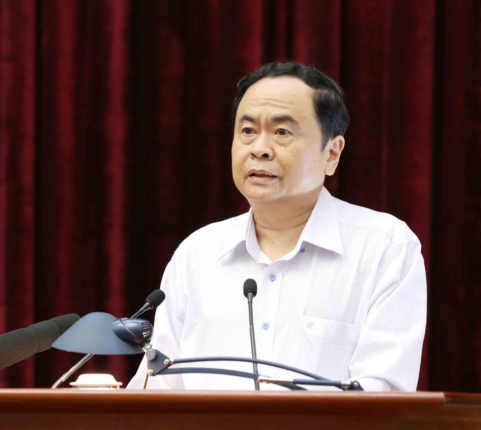 越南祖国阵线中央委员会陈青敏在会上发表讲话。越通社记者 芳花 摄