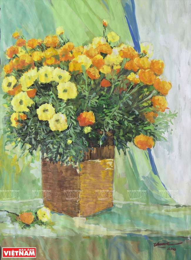 阮阳垂的《点翠春天》。