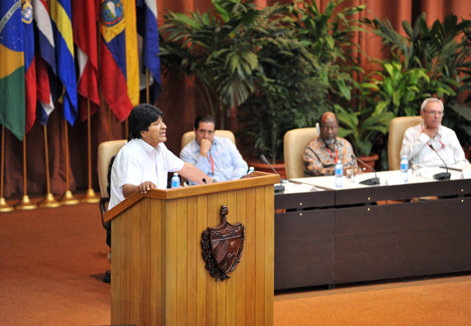 玻利维亚总统埃沃·莫拉莱斯(Evo Morales)在圣保罗论坛上发表讲话。越通社记者 黎河 摄