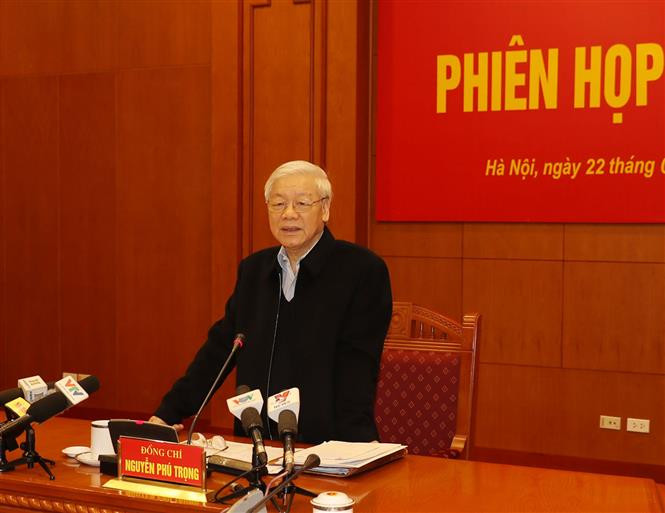 越共中央总书记、中央反腐败指导委员会主任阮富仲在会上发表指导性讲话。（图片来源：越通社）