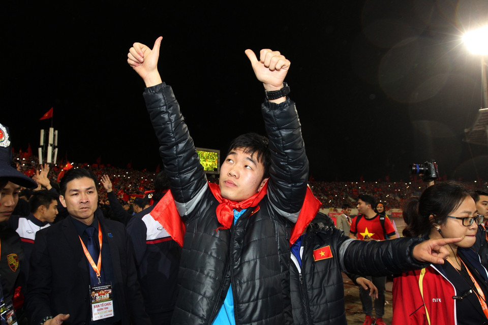 越南U23球队前卫梁春长 。越通社记者 国庆 摄