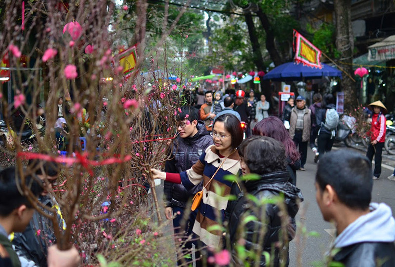 每到春节，河内市还剑郡梳行街都有众多人前来逛街、购物。（图片来源：人民报网）