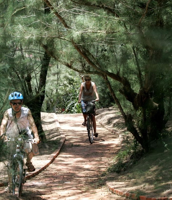 外国游客骑自行车参观。（图片来源：人民报网）