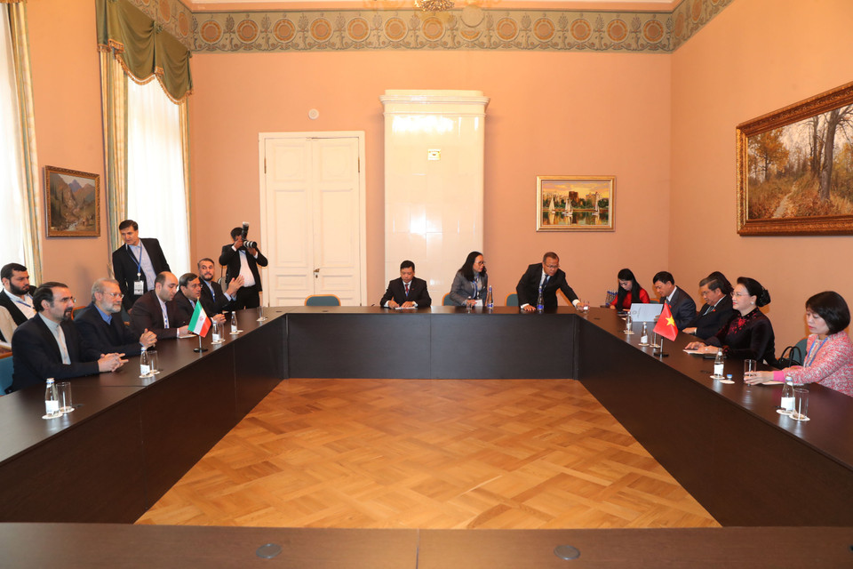 阮氏金银会见伊朗议会议长Ali Ardeshir Larijani。越通社记者 仲德 摄