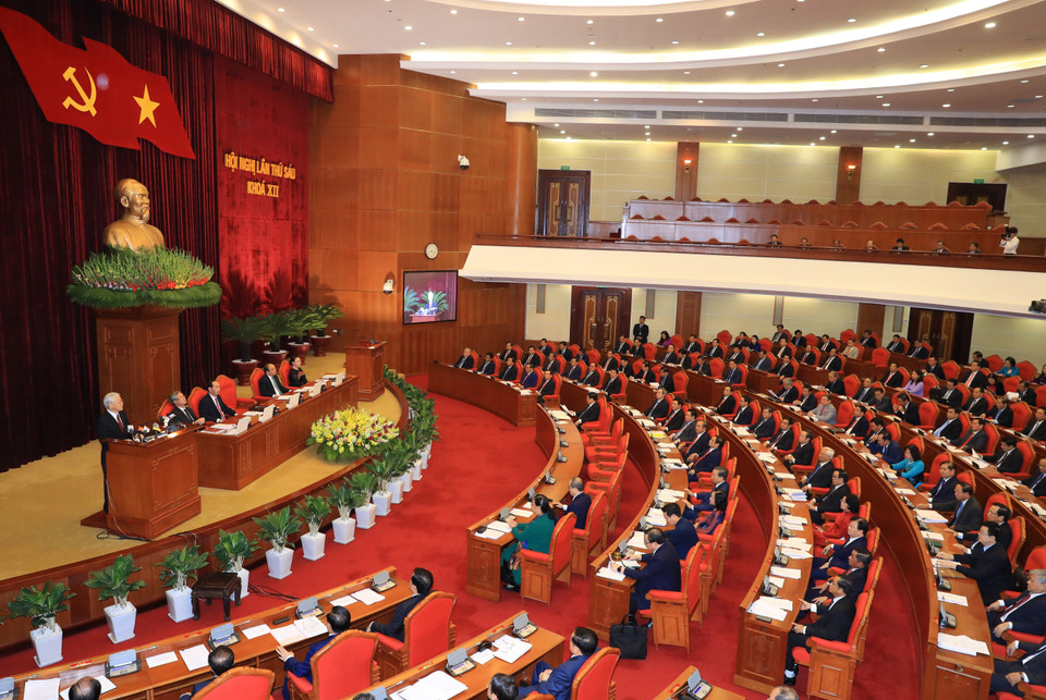 越共中央总书记阮富仲在会上发表讲话。（图片来源：越通社）