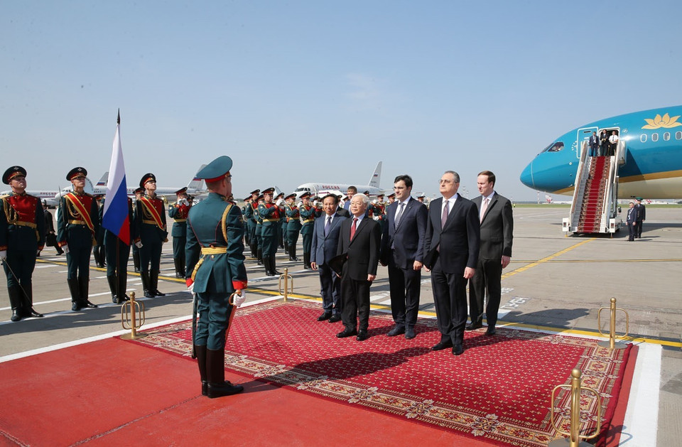 欢迎阮富仲总书记一行访俄仪式。越通社记者 智勇 摄