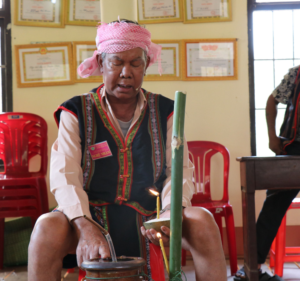 主祭人念祭文，祈求老天赋予大象健康平安。越通社记者俊英 摄