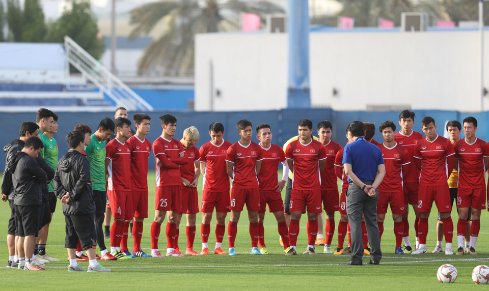 越南球队的全部成员在迎战日本球队前都体现高度决心。图自越通社