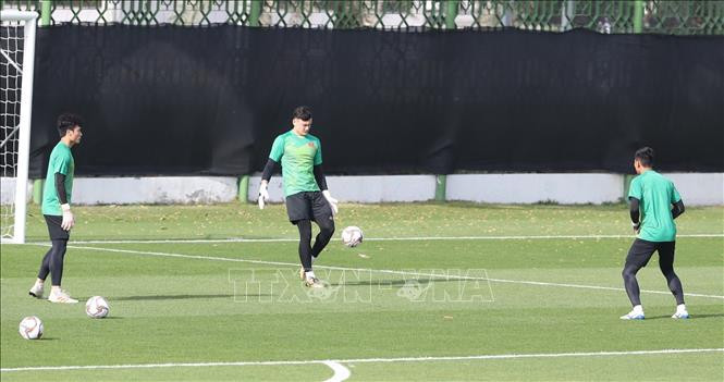 球员们在体育场练球。越通社记者 黄玲 摄