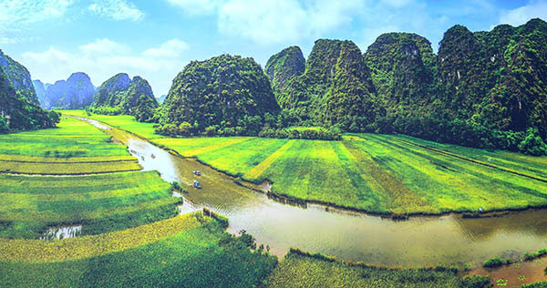 阮俊海的作品《宁平三谷——梧桐河的阳光》。（图片来源：越共电子报）