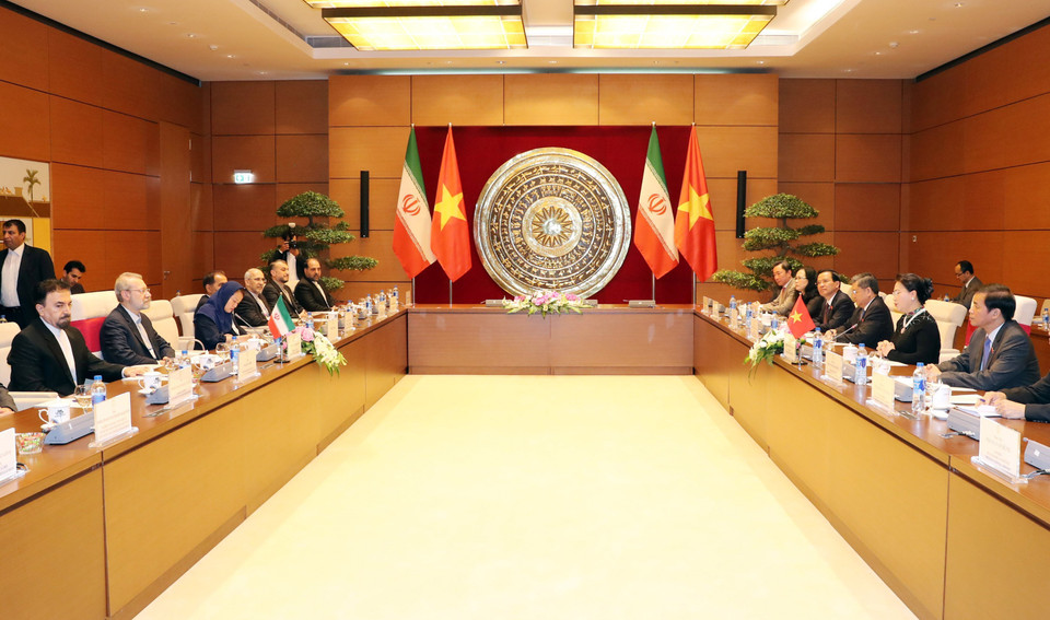 越南国会主席与伊朗伊斯兰议会议长举行会谈。越通社记者 仲德 摄