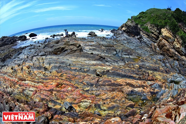早晨落潮，五颜六色的石片显露出来。（图片来源：越南画报）