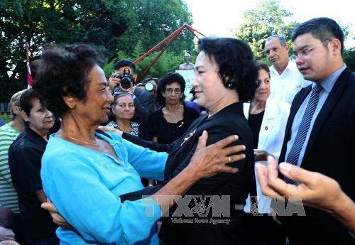 越南国会主席阮氏金银与古巴援越专家会见交流（图片来源：越通社）