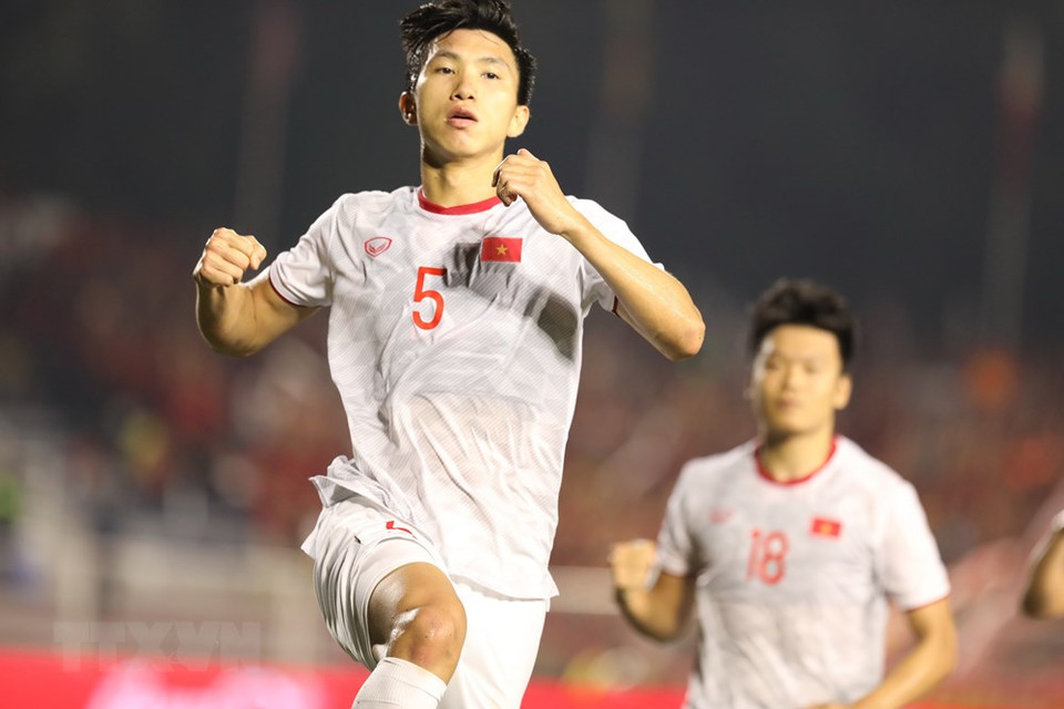 段文厚庆祝进球。越通社记者 黄灵 摄