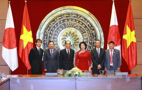 12 月 14 日下午在国会大厦，以阮氏金银副主席为首的越南国会代表团与由舆石东副议长率领从 14 日至 16 日对越南进行工作访问的日本参议院代表团举行会谈。（图片来源：越通社）