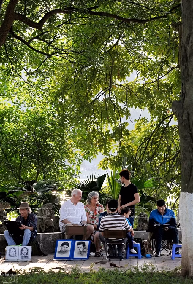 画家在树荫下画画儿。（图片来源：越通社《越南画报》）
