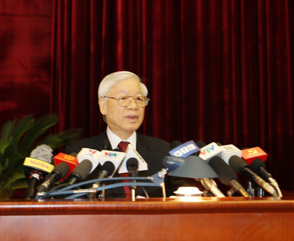 越共中央总书记阮富仲致开幕辞。越通社记者 统一 摄