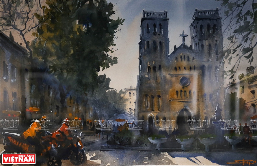 普洛特尼科夫•叶夫格拉夫•叶夫根尼耶维奇和沙吉夫丽塔两名画家的绘画作品。图自越通社/《越南画报》