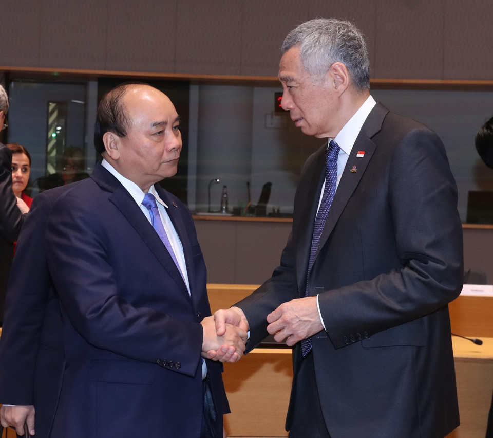 阮春福与新加坡总理李显龙。越通社记者 统一 摄