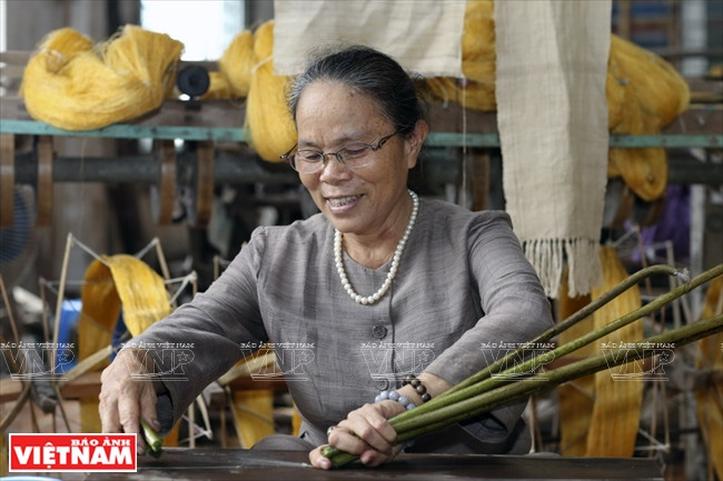 丝织业老把式潘氏顺是莲丝布的创始人。越南画报记者 越强