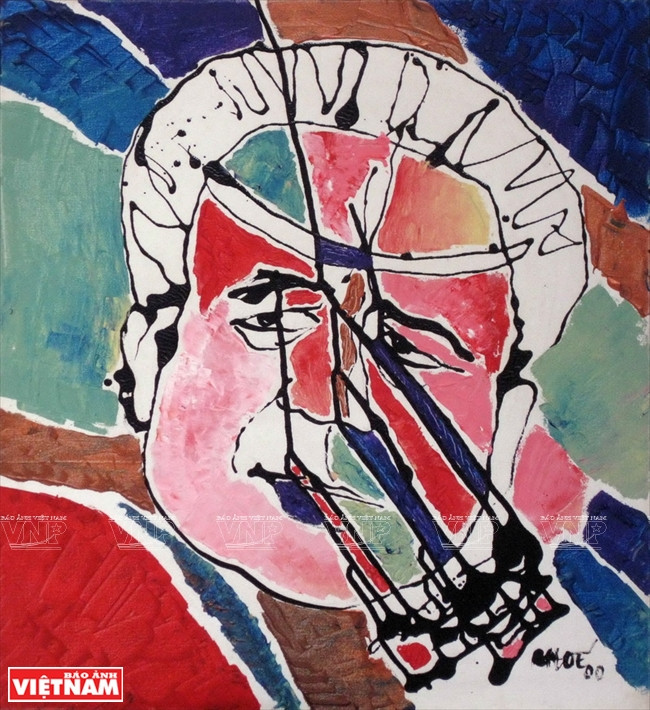 阮海志的《小茶温艺术家肖像》（粗布油画）。图自越通社